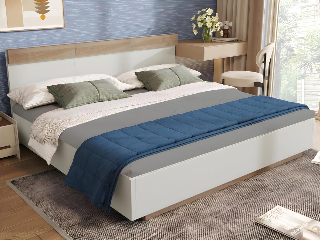 Letto Matrimoniale con LED e Stazione di Ricarica, Design Galleggiante, Rete a Doghe
