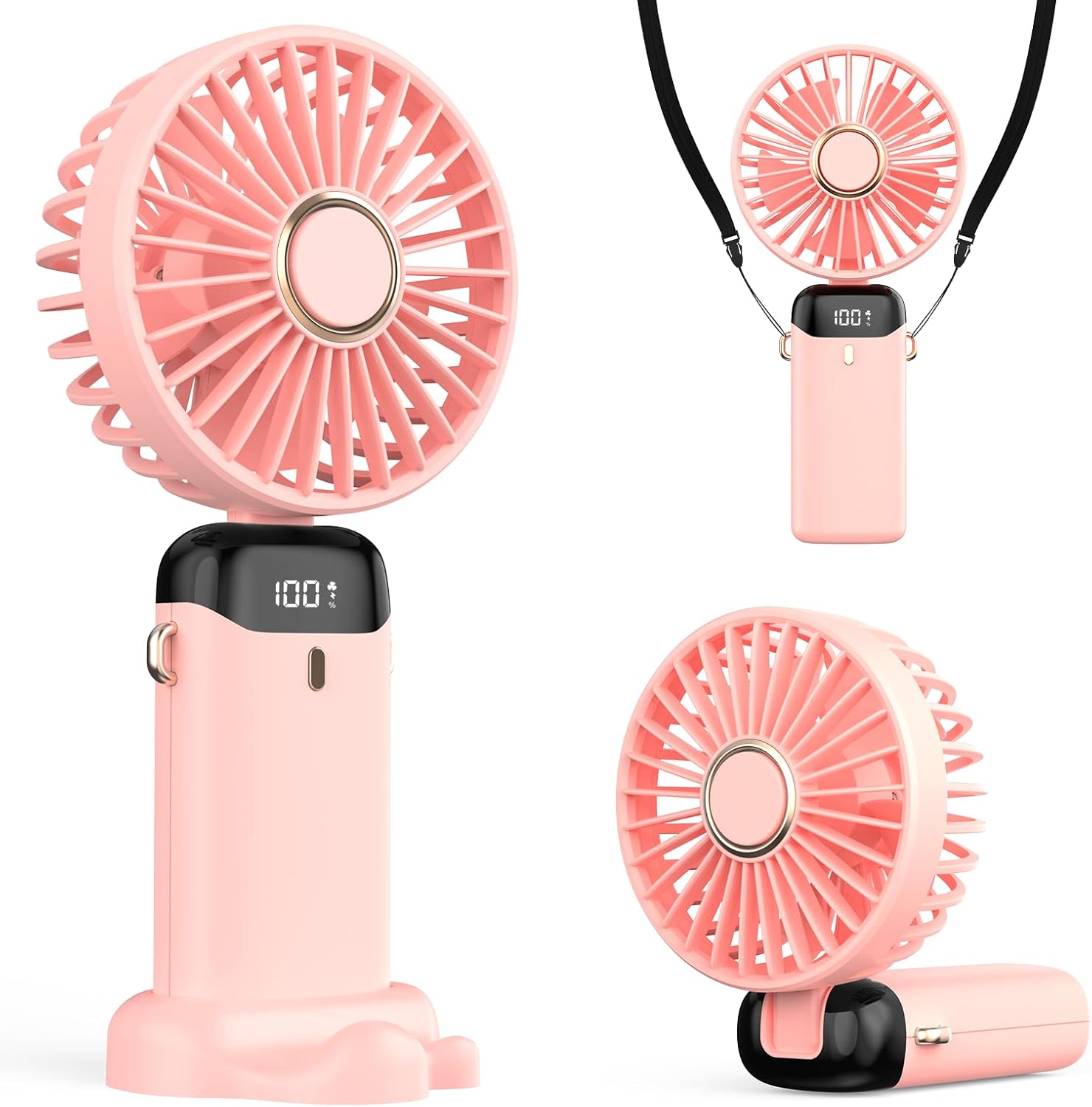 Przenośny wentylator USB mAh z wyświetlaczem LED trzymania dłoni szyję biurkowy składany pochylany idealny lato biura sypialni podróży dla dorosłych