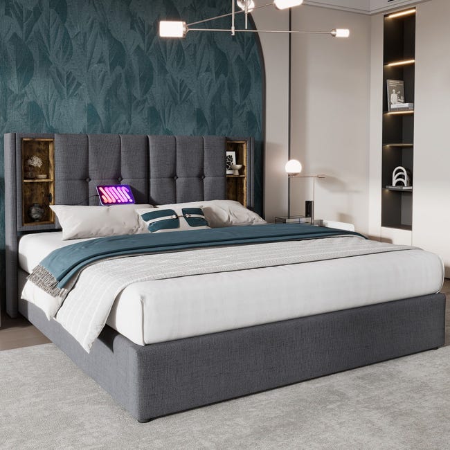 LIVLUX Letto imbottito 160x200 cm con Contenitore idraulico, letto LIVLUX Letto imbottito 160x200 cm con Contenitore idraulico, letto