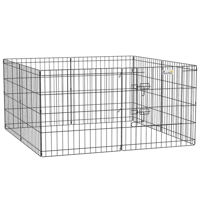 PawHut Recinto per Cani da Esterno e Interno con 8 Pannelli a Rete e Porta, 61 x 61cm, Nero
