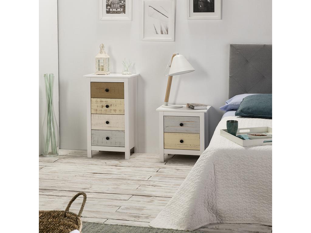 Table de Chevet 2 tiroirs Magda, dans Les tiroirs Blancs et Multicolors - 6
