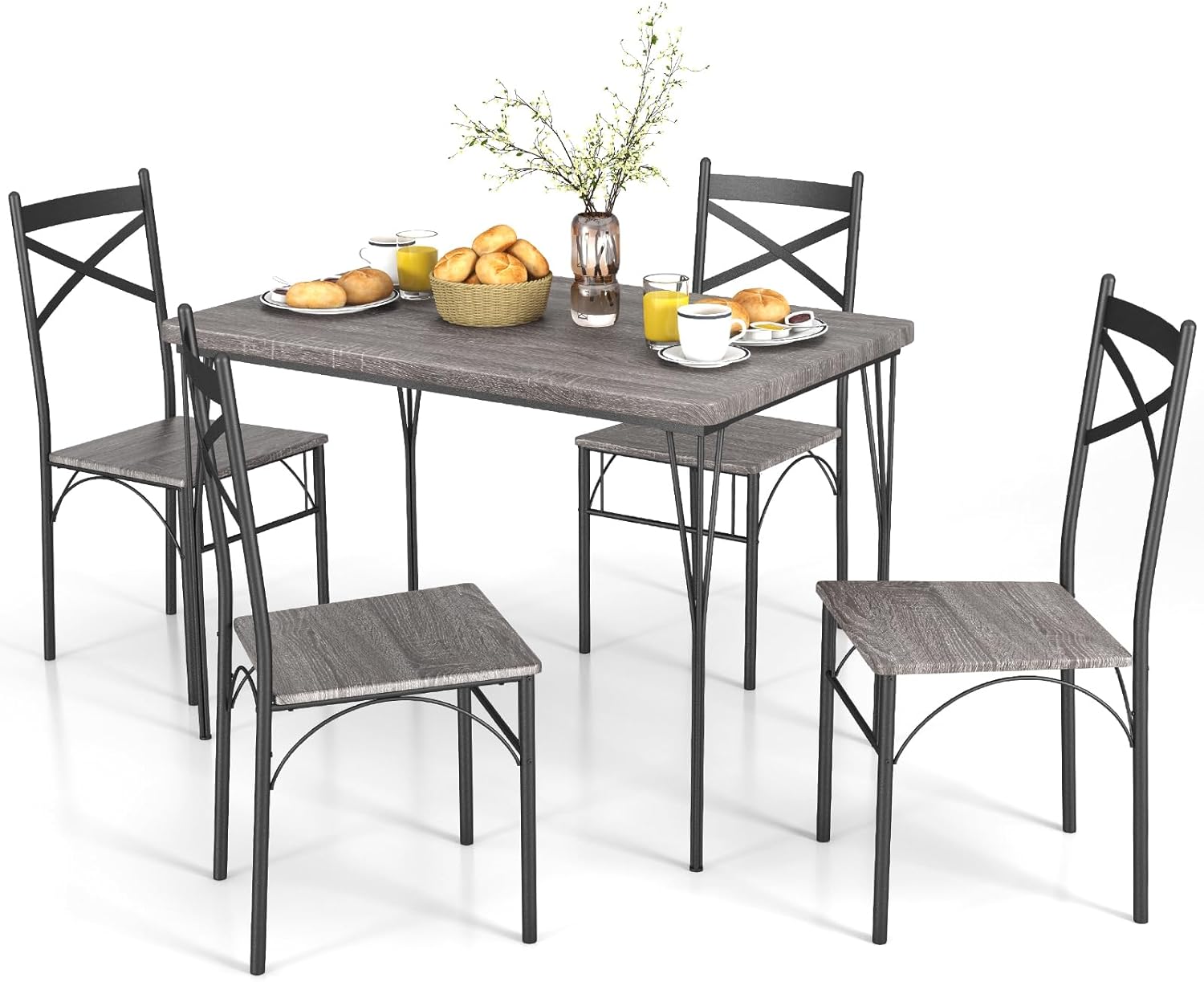 Ensemble Table à Manger Avec 4 Chaises En Bois De Pin - Mobilier Salle à Manger Gris Pour Cuisine Et Séjour