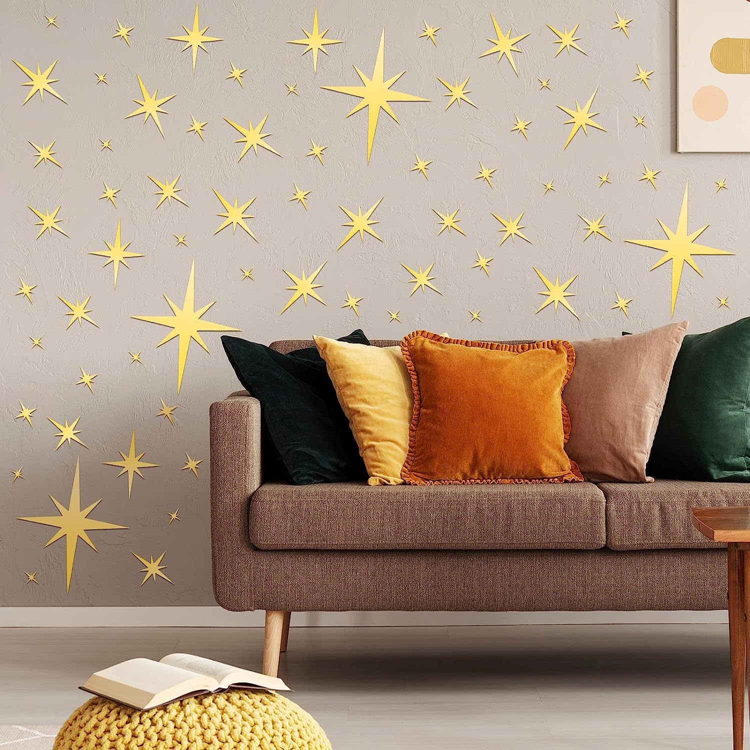 Un ensemble de 42 Doré Autocollant Mural Miroir étoile DIY, décalcomanie Acrylique, Papier Peint Autocollant imperméable pour Chambre d'enfant - 3