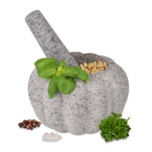 Mortaio E Pestello In Granito Relaxdays - Diametro 13.5cm, Grigio, Per Erbe, Spezie E Pesti - Foto 9