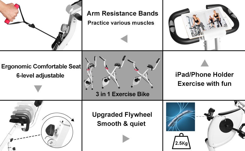 Bicicleta ergométrica dobrável Hamlody 3em1,resistência magnética ajustável de 8 níveis,selim extra largo,monitor de frequência cardíaca,tela LCD - 9