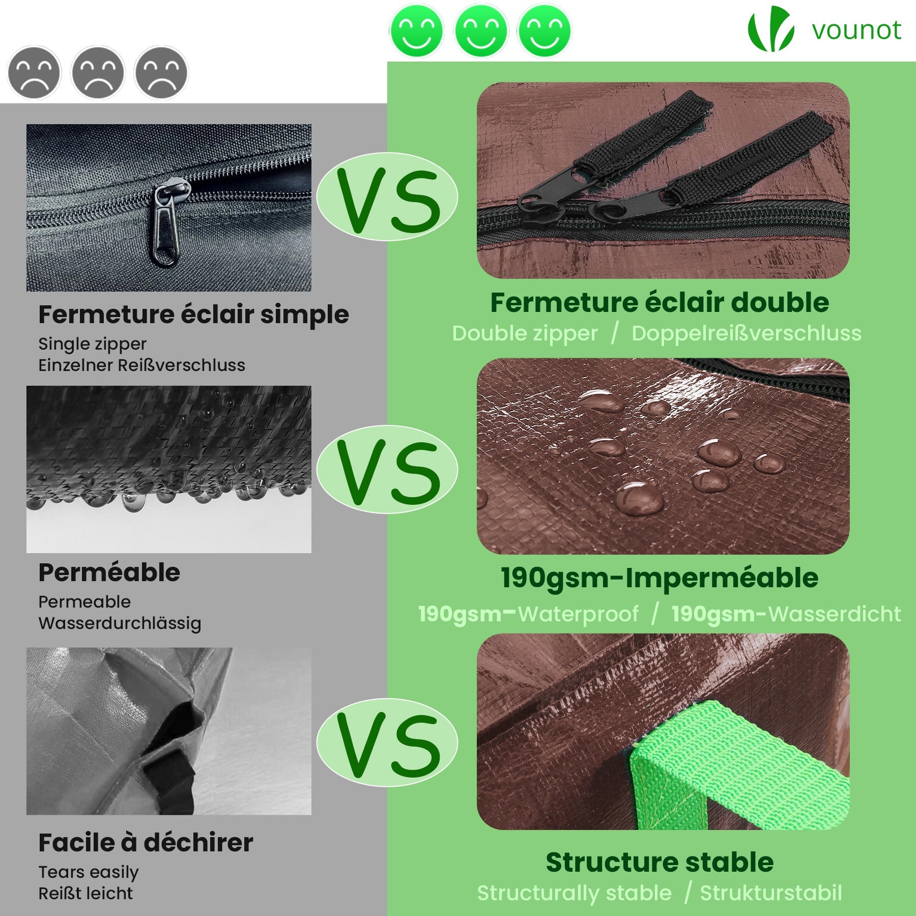 Lot de 5 sacs de déménagement grand format - sacs de rangement avec sangles de sac à dos et poignée - marron - VOUNOT® - 6