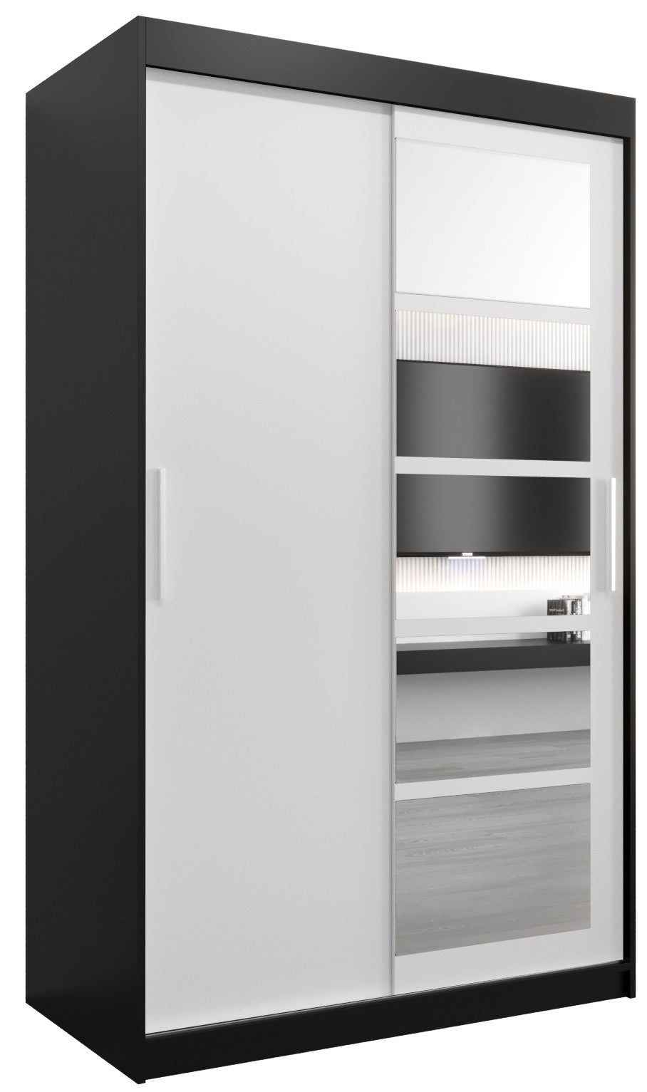 Szafa przesuwna garderoba ROMA 1 120 x 62 x 200 cm Czarny + Biały - Abiks Meble