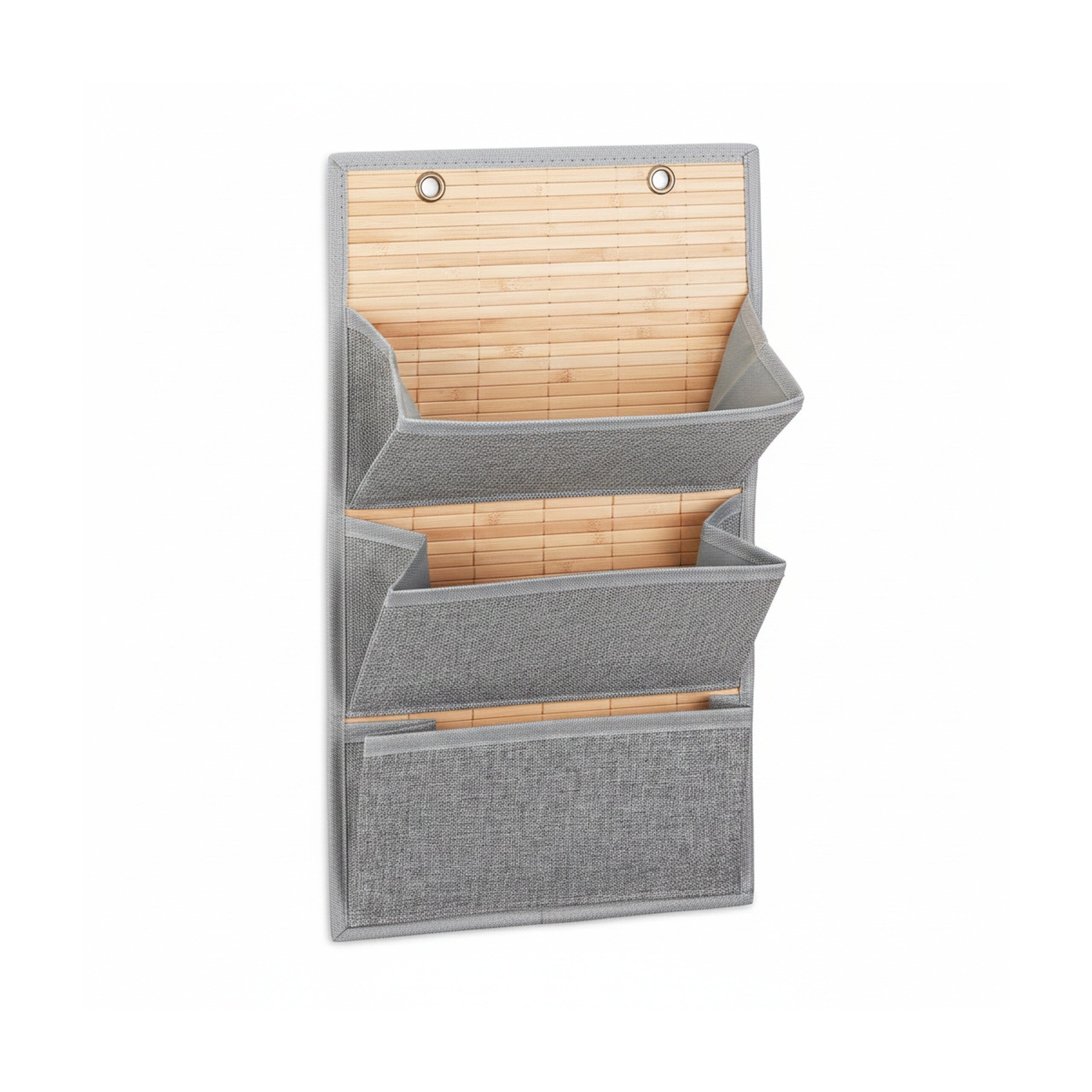 Organiseur mural en bambou à 3 compartiments à motif jute, 58 x 34 x 15 cm, gris, porte-revues pour bureau et entrée, taille M, Relaxdays - 8