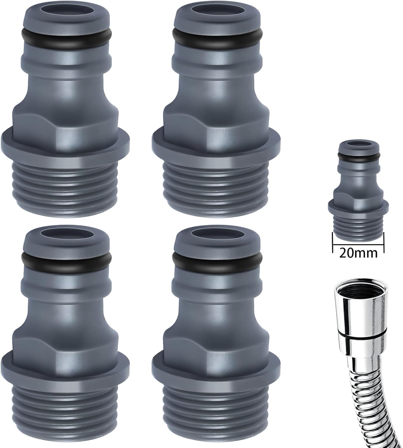 Zestaw 4 przyłączy kranowych G 1/2" / 20 mm, z gwintem zewnętrznym do węży ogrodowych