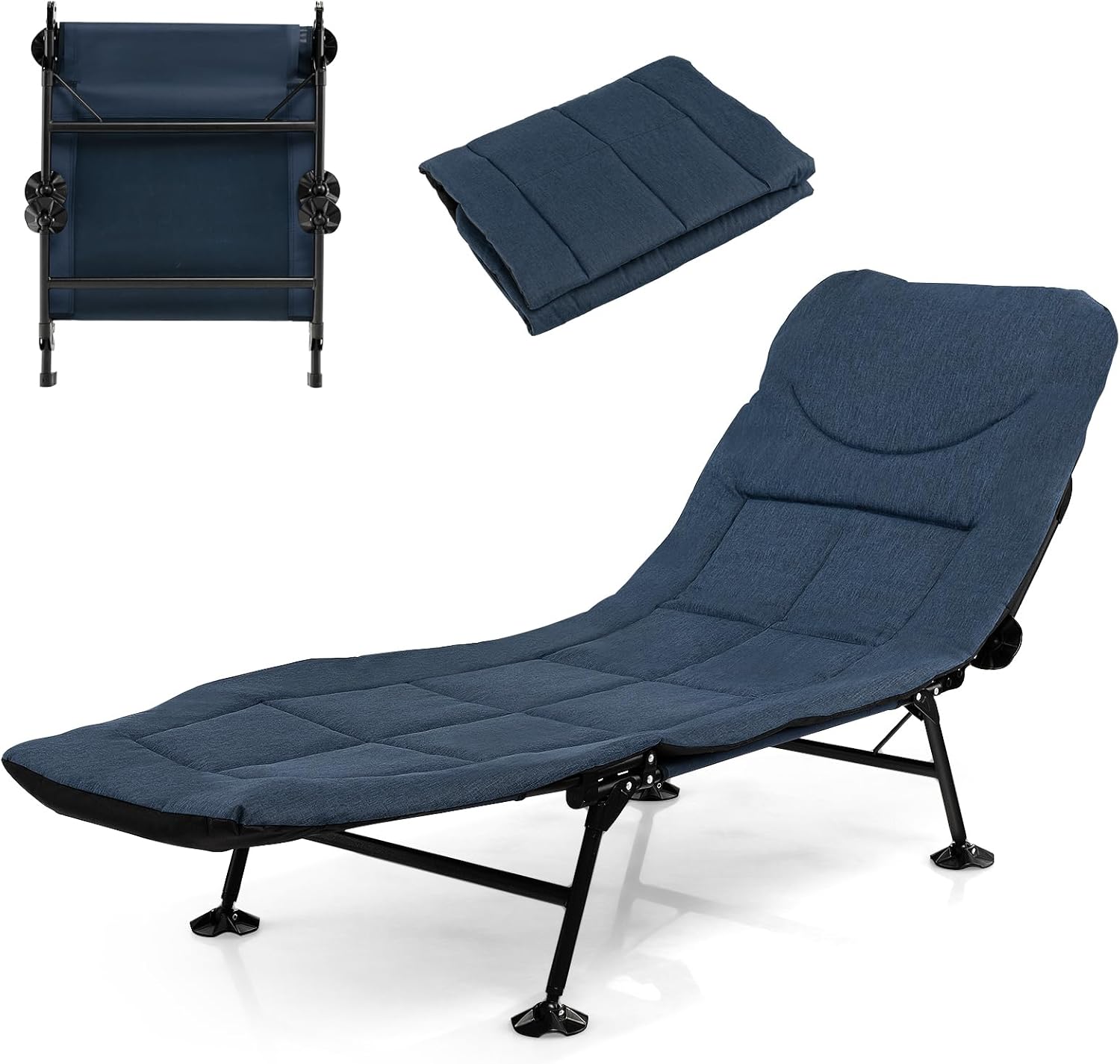 Lit De Camp Pliant Kik – 200 Cm, 150 Kg, Noir, Pour Camping Et Voyage