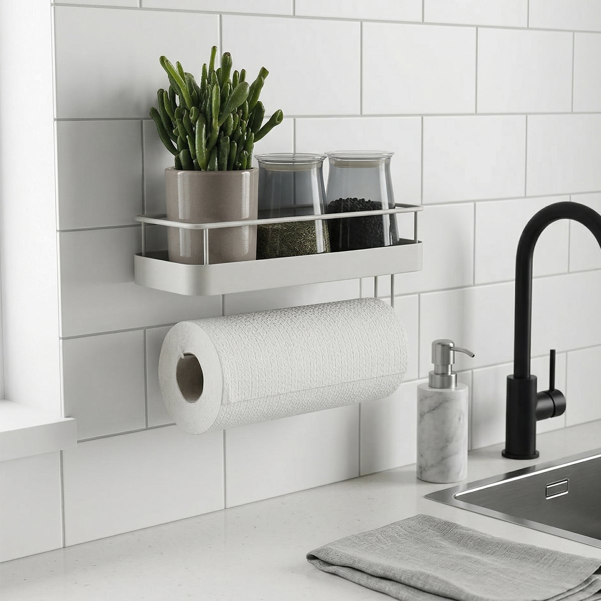 bremermann Kitchen Shelf with Roll Holder and Utensil Holder
