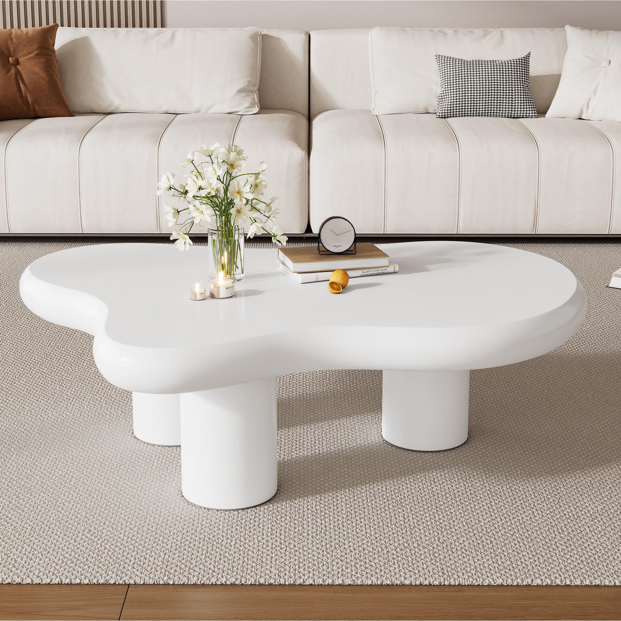 Nieregularny stolik kawowy w kształcie chmury - 97 x 67 x 32 cm - blat MDF - biały