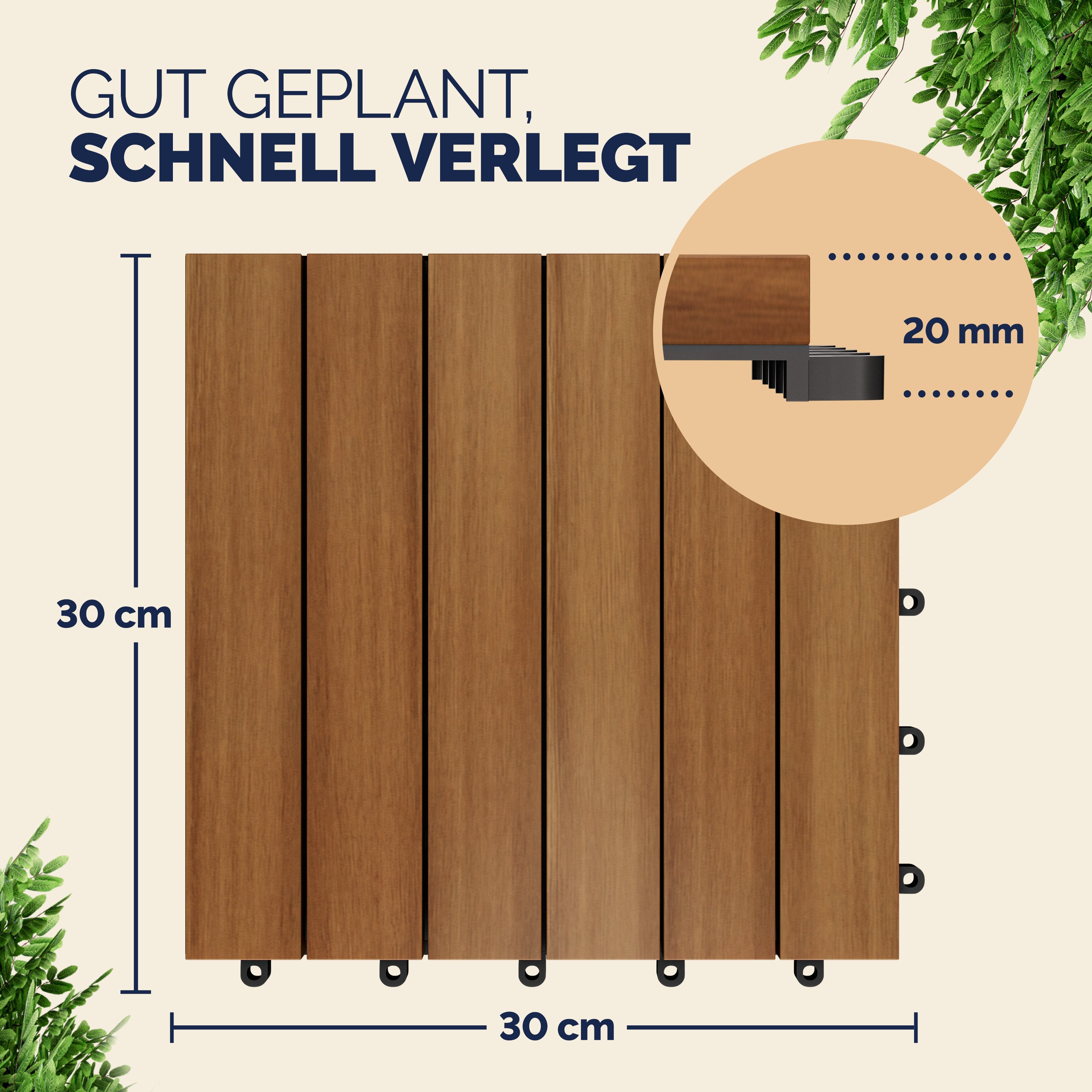 CASARIA® 66x Dalles bois clipsables 30x30cm bois d'acacia - 6