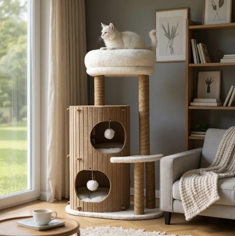 Arbre à chat HORIZONTE au design moderne avec refuge confortable ALTHEA LIVING 93x61x41cm Marron - 8