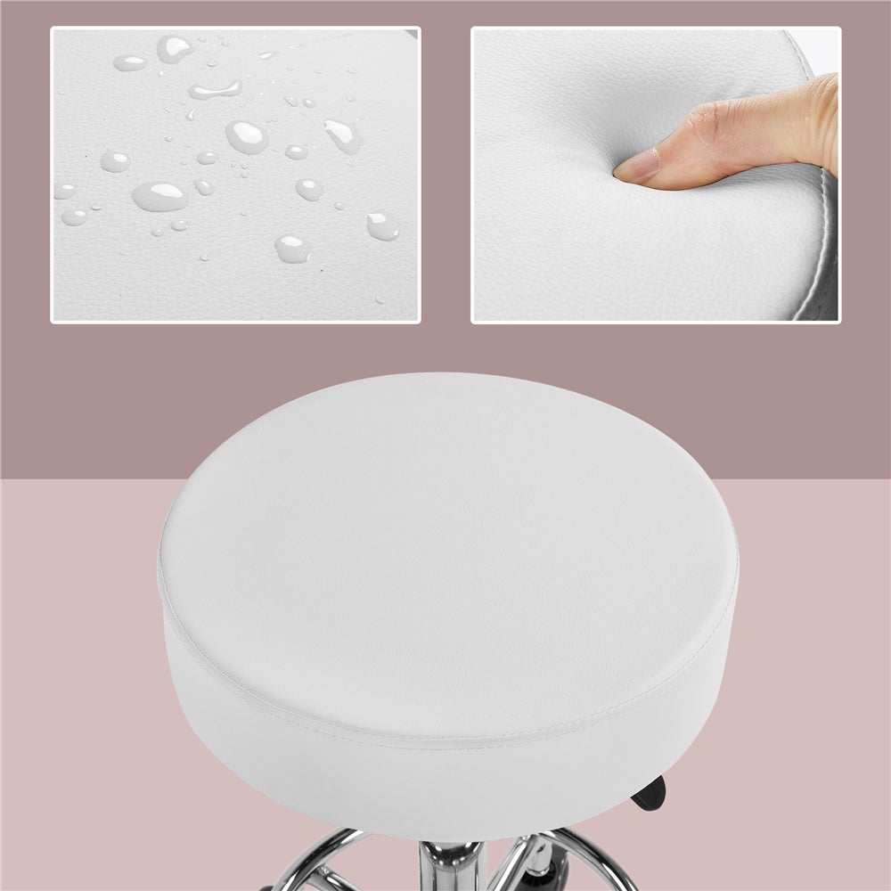 Tabouret Rond à Roulettes avec Assise Réglable en Hauteur et Revêtement en Similicuir Blanc Yaheetech - 9