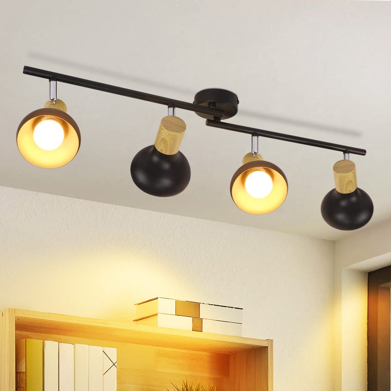 NETTLIFE Vintage Reflektorowa sufitowy E14 Wewnętrzny 350° Regulowany Czarny Obrotowy 350° Przemysłowy 4 Płomienie Okrągły