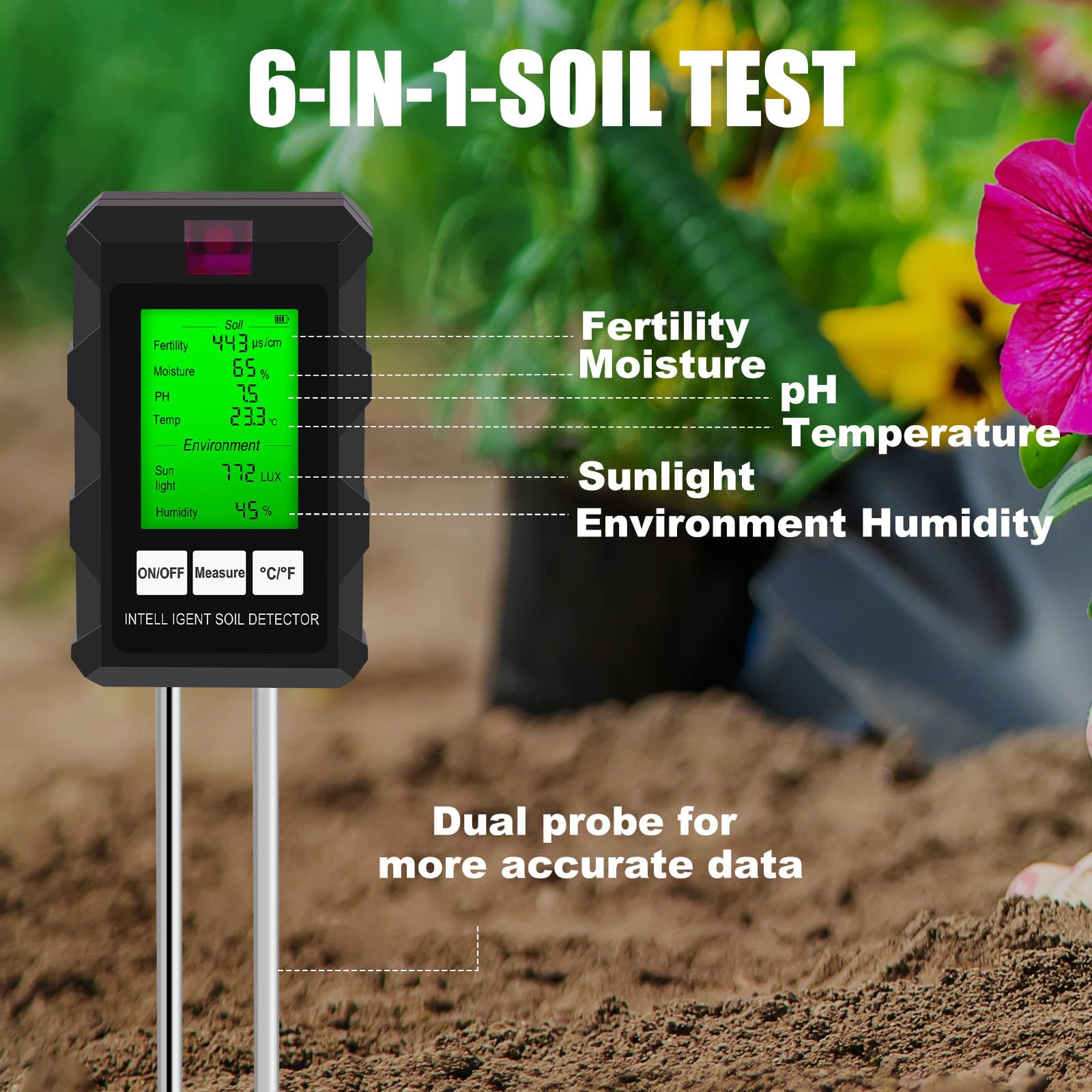 Testeur Sol Numérique LCD Testeur Sol 3 En 1 HAILOLY - PH, Humidité, Température - Sonde Double Aiguille - Écran LCD - Pour Jardin, Plantes En Pot, Potager Jauge Jardin Plantes Pot HAILOLY