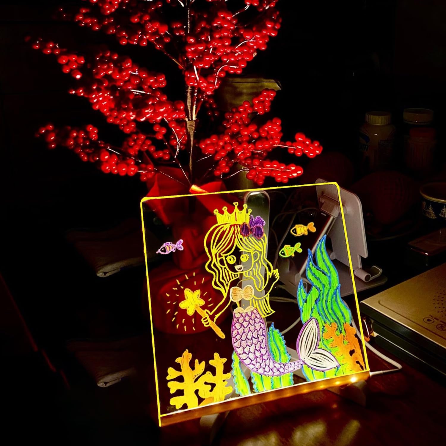 Pizarra Luminosa LED De Acrílico Con 7 Rotuladores – Tablero De Dibujo Borrable De 30x20 Cm Para Niños Y Viajes