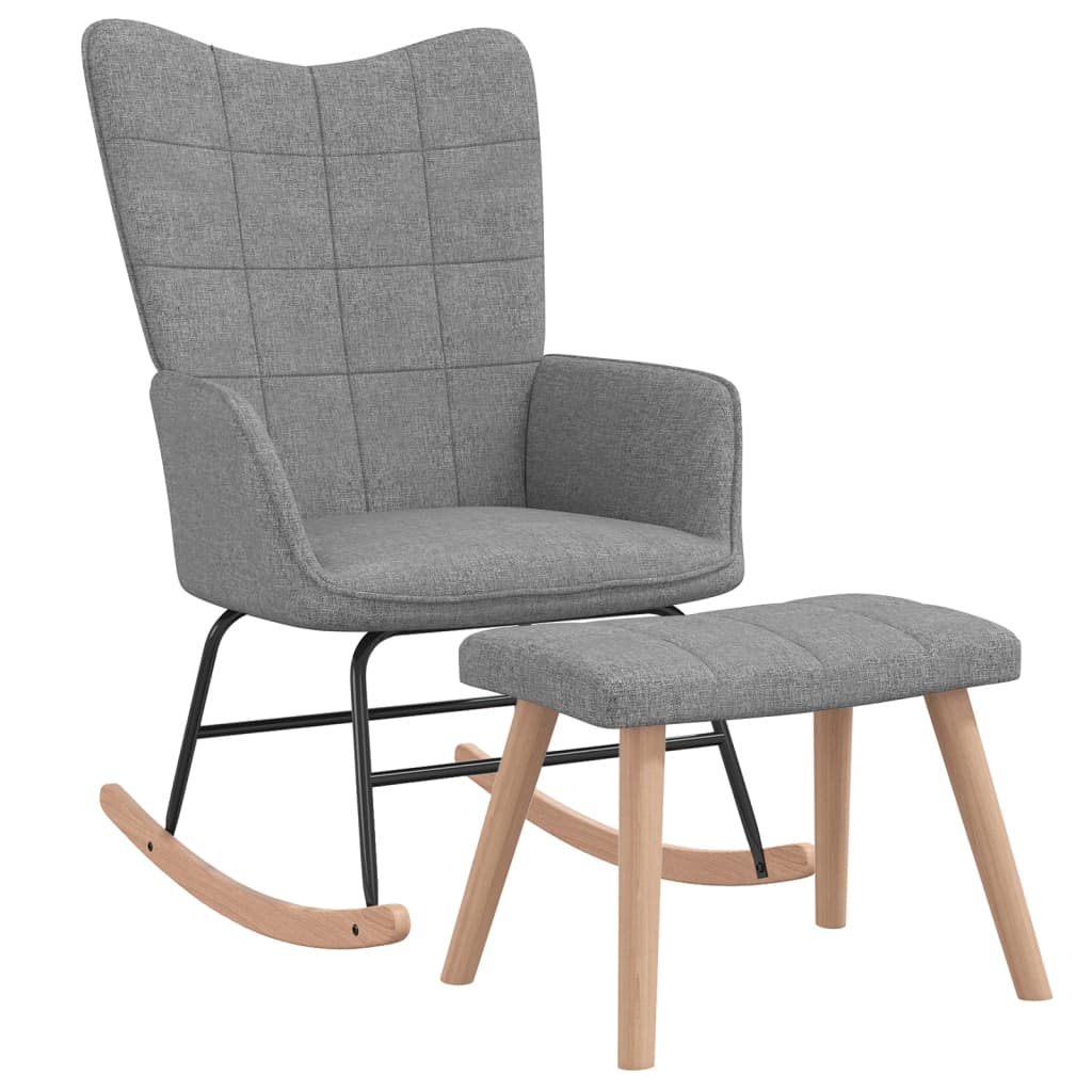Chaise à bascule | Fauteuil à bascule | Fauteuil de relaxation avec tabouret Gris clair Tissu597156 - 2