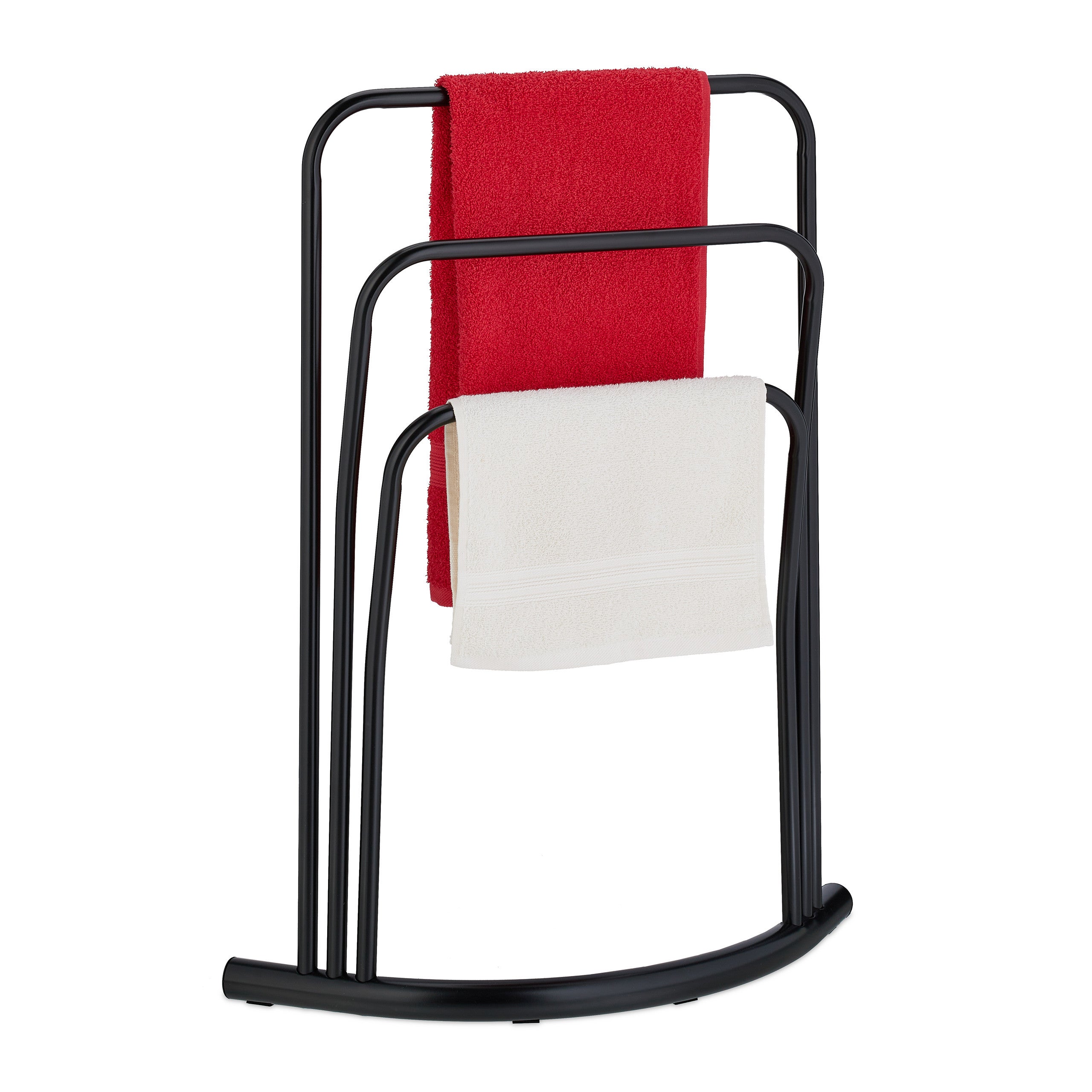 Porte-Serviettes 2 Barres Non Fixe – En Fer Et Bambou, 76 X 45 X 21,5 Cm – Pour Salle De Bain, Sans Perçage