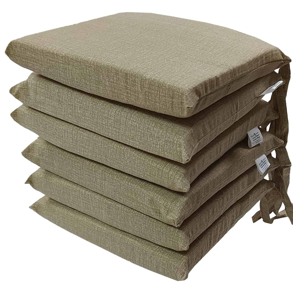 Lote de 6 cojines de silla desenfundables sorrento doble cara con lazos 40x40x5 cm (beige)