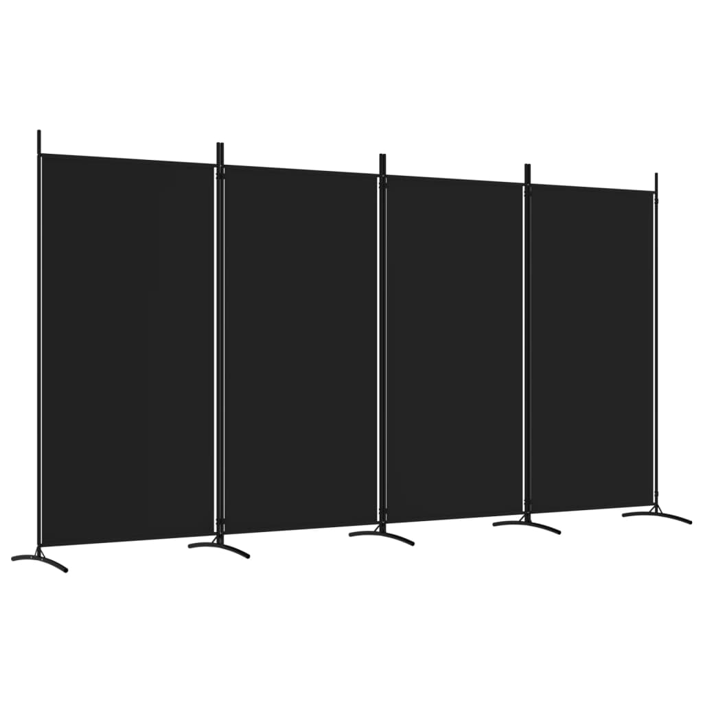 Biombo divisor de 4 paneles de tela negro 346x180 cm - comfortxl