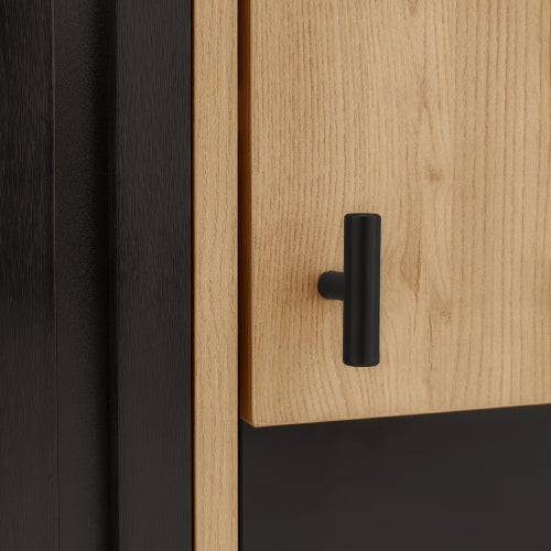 Buffet, Grande Vitrine Armoire 80x120x40 cm avec Éclairage LED, 3 Étagères et Portes Vitrées, Rangement Polyvalent - Noir et Bois - 9