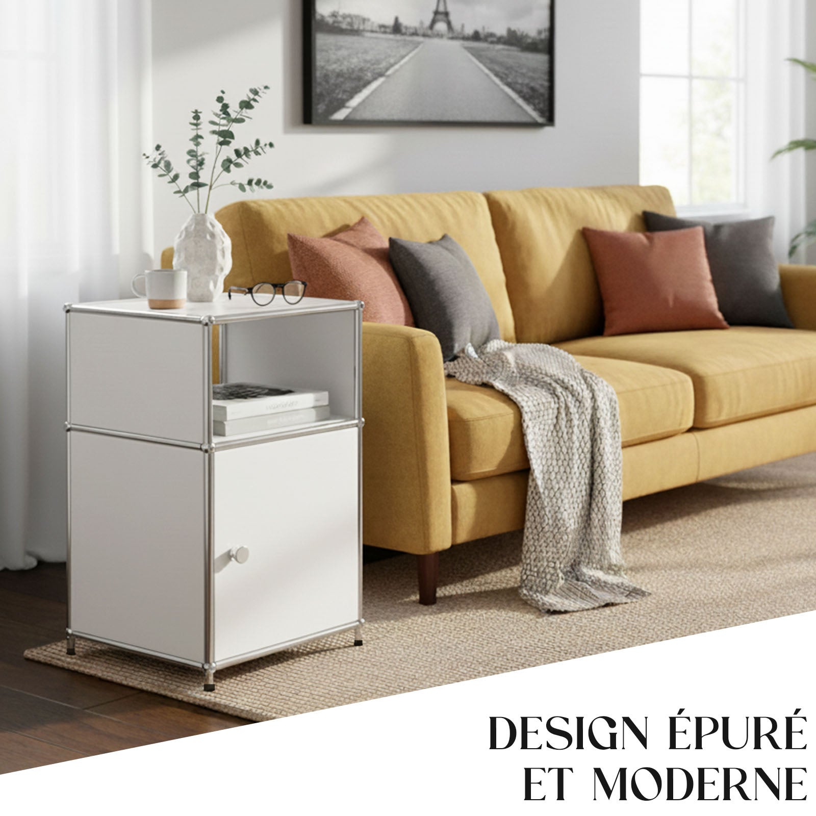 Étagère métal chromé design épuré, Concept Epuré MK-040 : 3 étages, 40 x 40 x 65 cm, Blanc - 7
