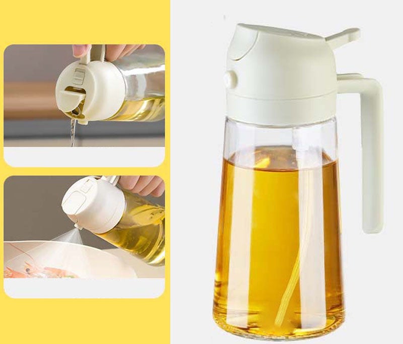 Opryskiwacz do oleju spożywczego 470 ml, dwufunkcyjny opryskiwacz do oleju z oliwek do gotowania, szklana butelka, akcesoria kuchenne