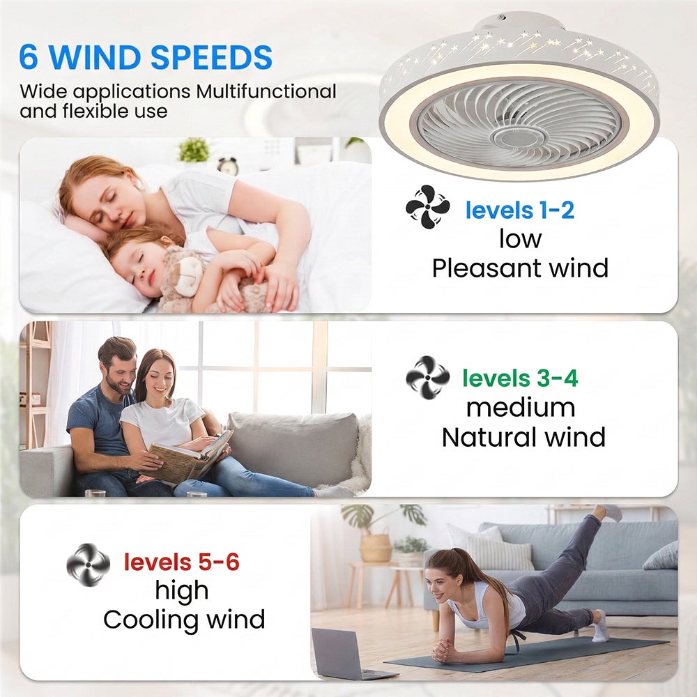 Ventilateur de plafond avec lumière et télécommande, profil bas moderne de 46cm lumière LED dimmable, 6 vitesses silencieux Réversible Plafonnier - 4