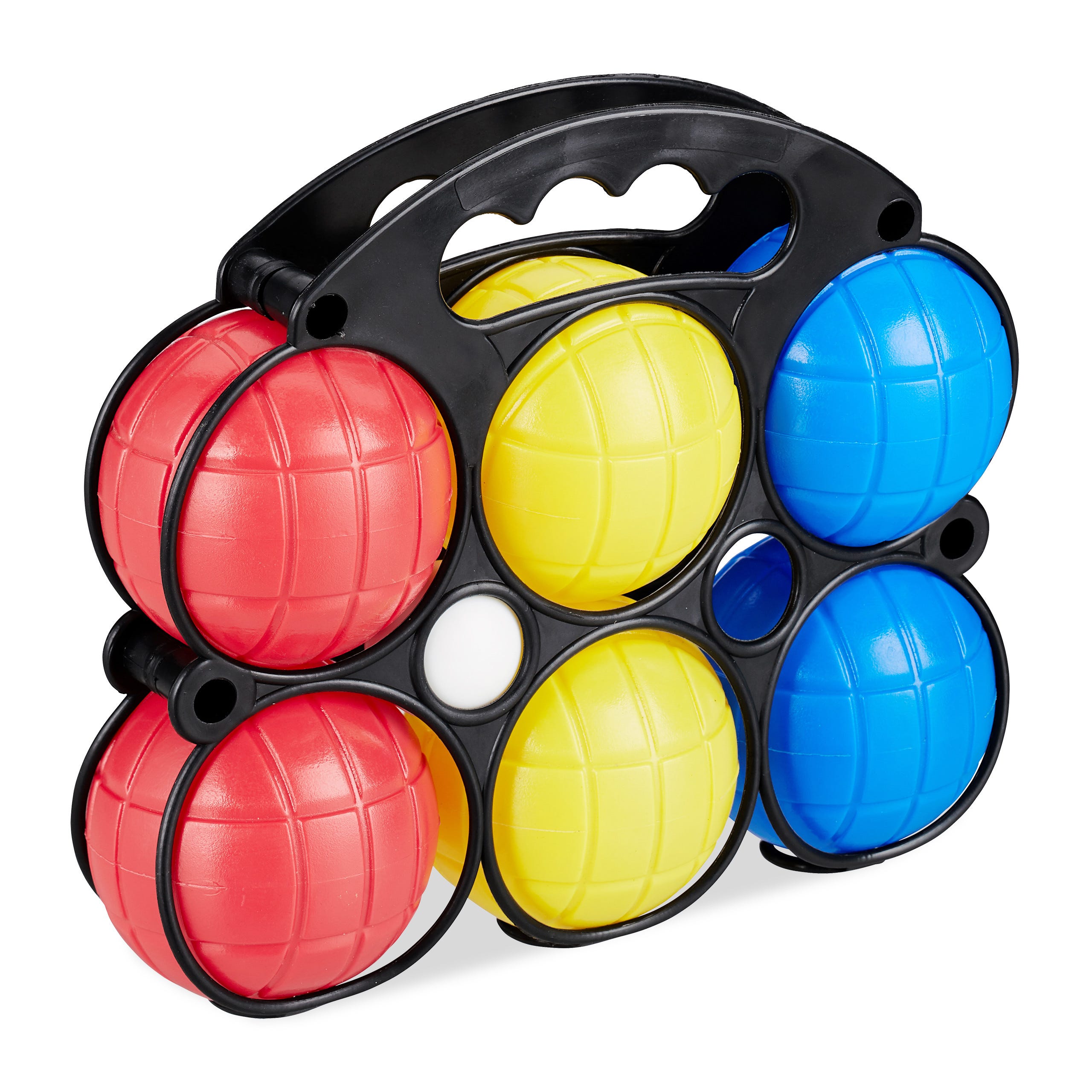 Jeu De Pétanque Enfant Relaxdays - 6 Boules Plastique 3 Couleurs Avec Cochonnet Et Sac Transport, Multicolore