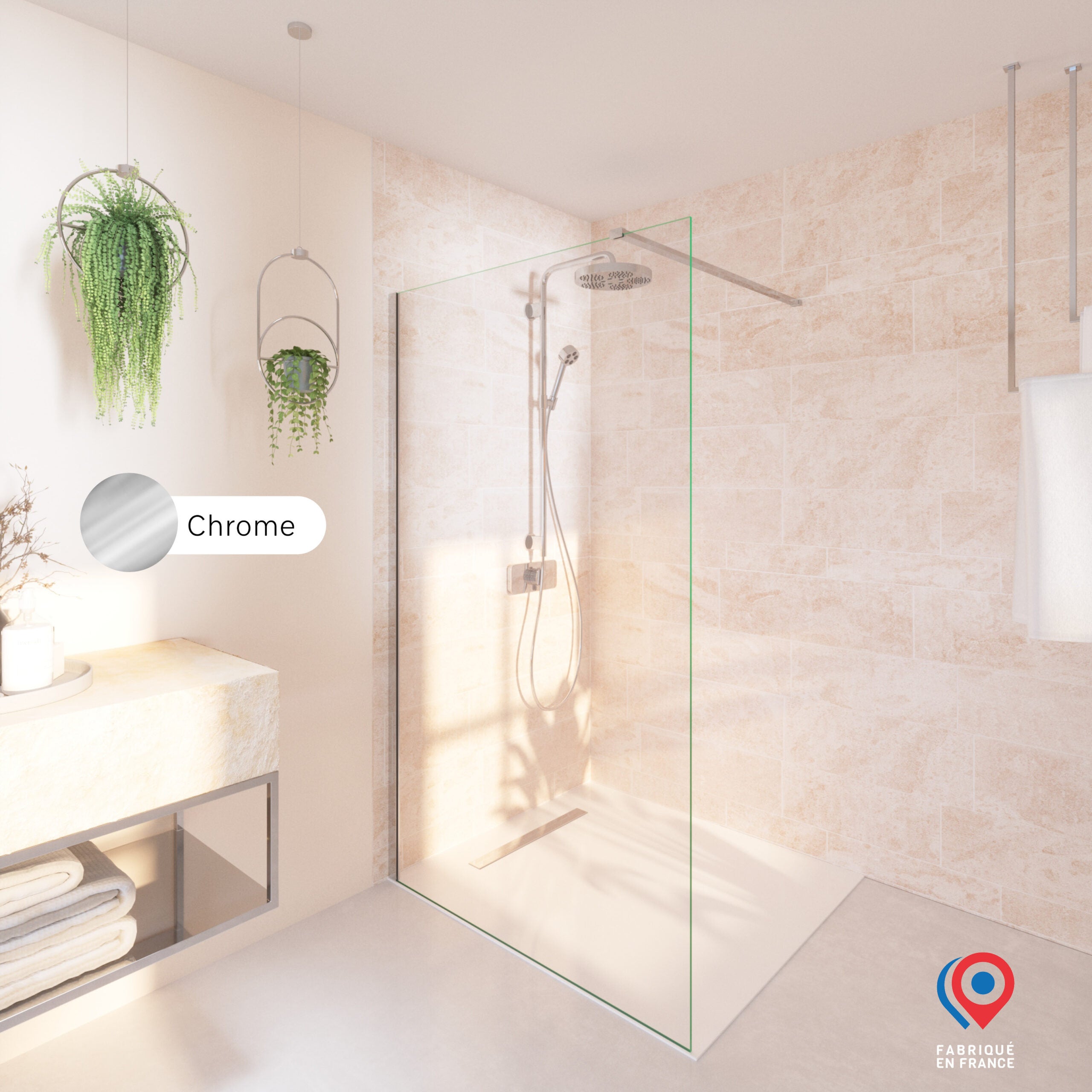 Kit Paroi de douche transparente + Rail chromé Baléares H.198 x L.100 cm Fabrication