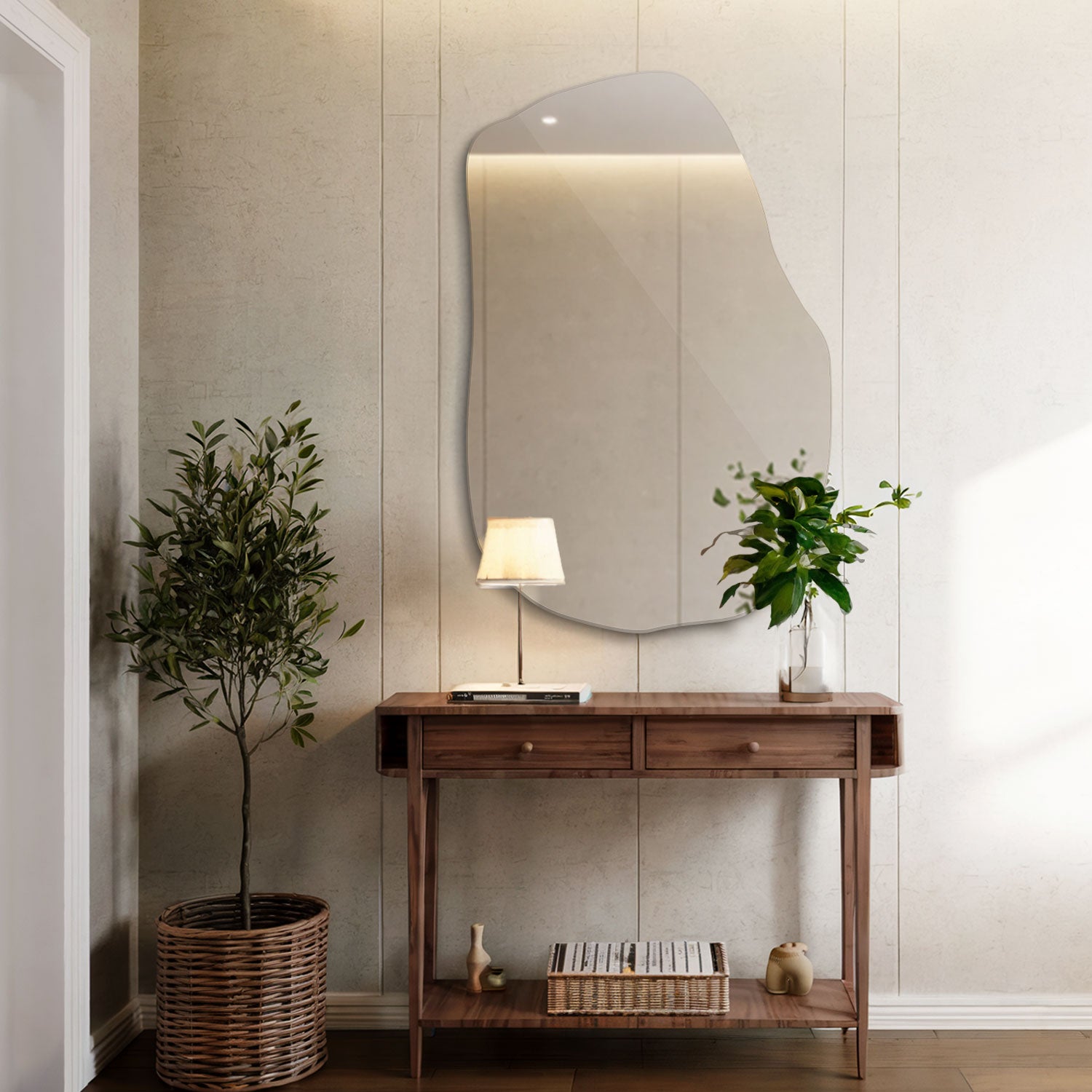 Miroir irrégulier Tulup – Dimension 70 cm x 45,5 cm&nbsp;– Décoration moderne pour l'entrée. Idéal aussi pour une petite salle de bain. - 3