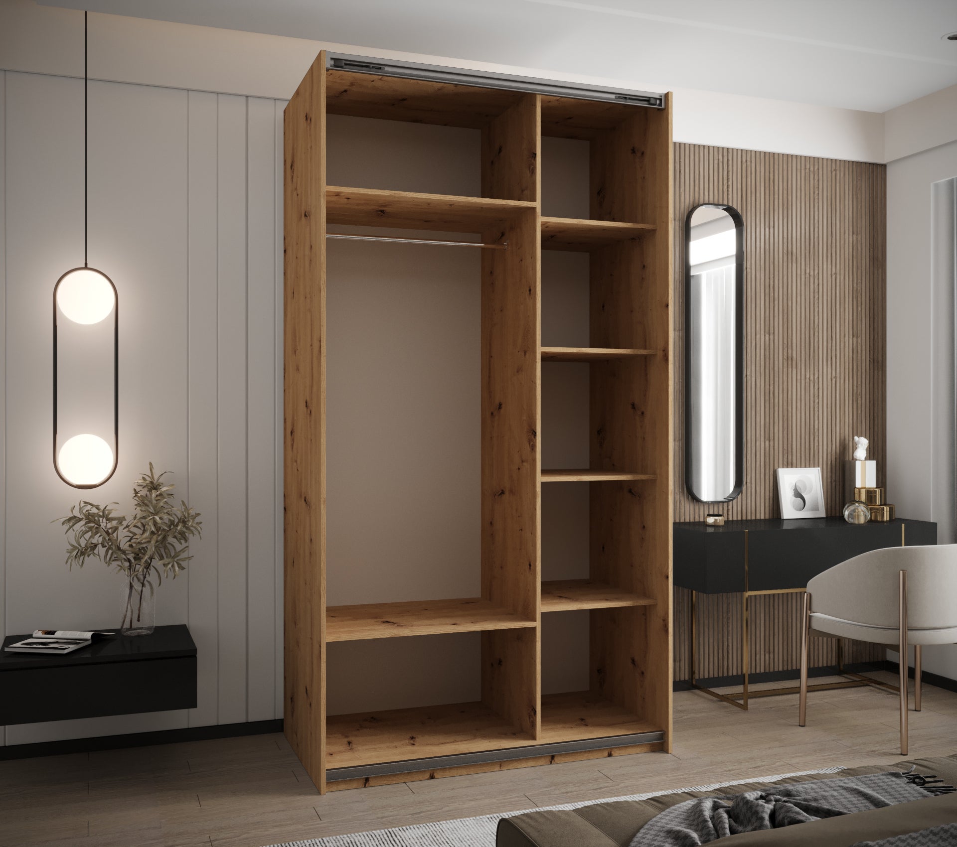 Szafa przesuwna wysoka Lux 3 140 x 64 x 245,5 cm artisan + biały + u. srebrny - Abiks Meble - 3