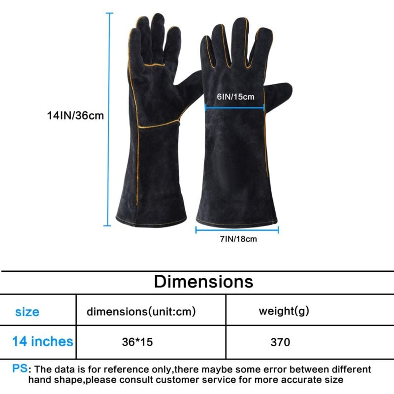 Gants de Soudeur en Cuir 932 ḞF, Gant de Soudage Cuisine Haute Température pour Travail BBQ Four Jardinage 40 CM - 4