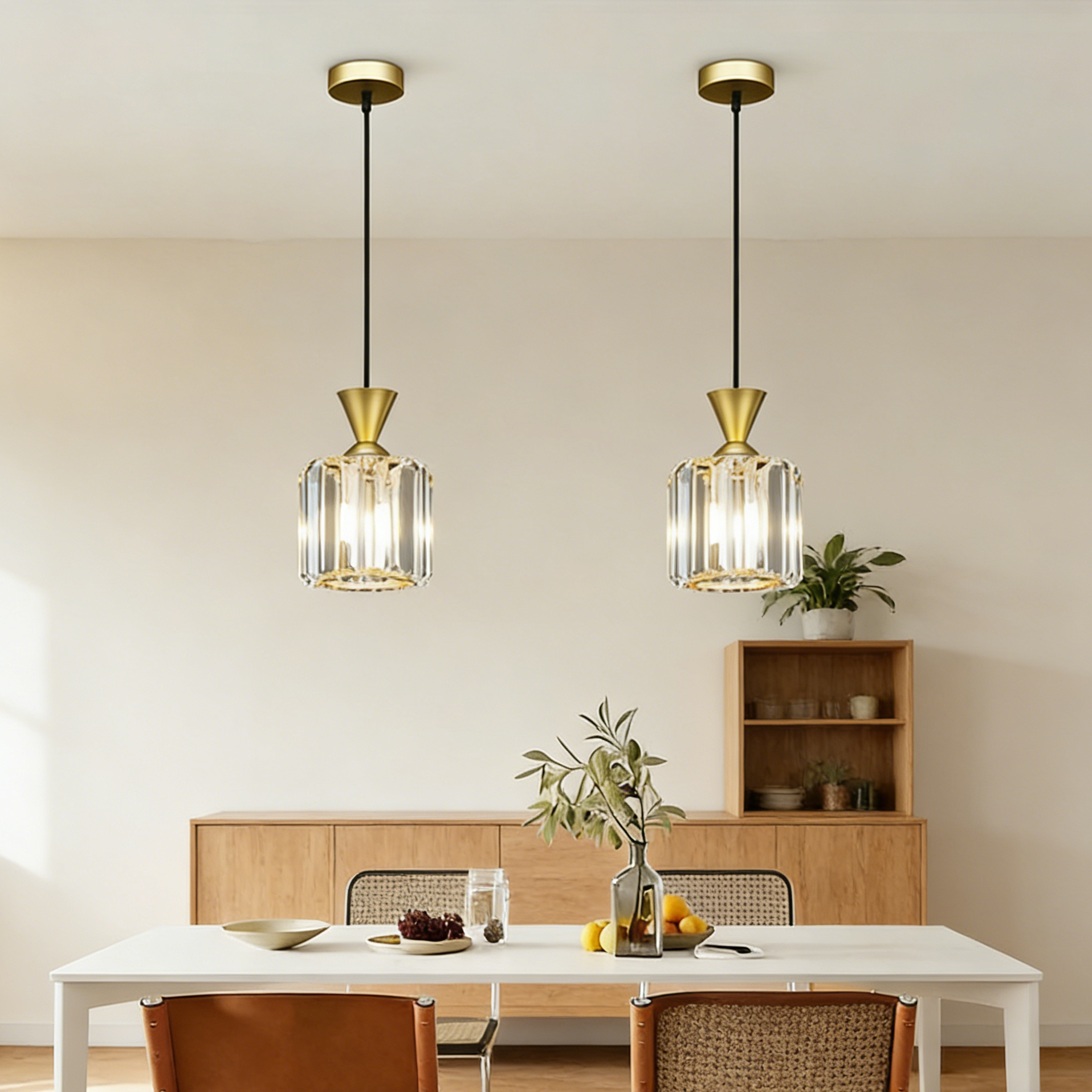 Lustre LED moderno, candeeiro de teto em cristal, candeeiro suspenso com altura ajustável, 3 temperaturas de cor 3000K-6000K (φ13cm, redondo) - 4