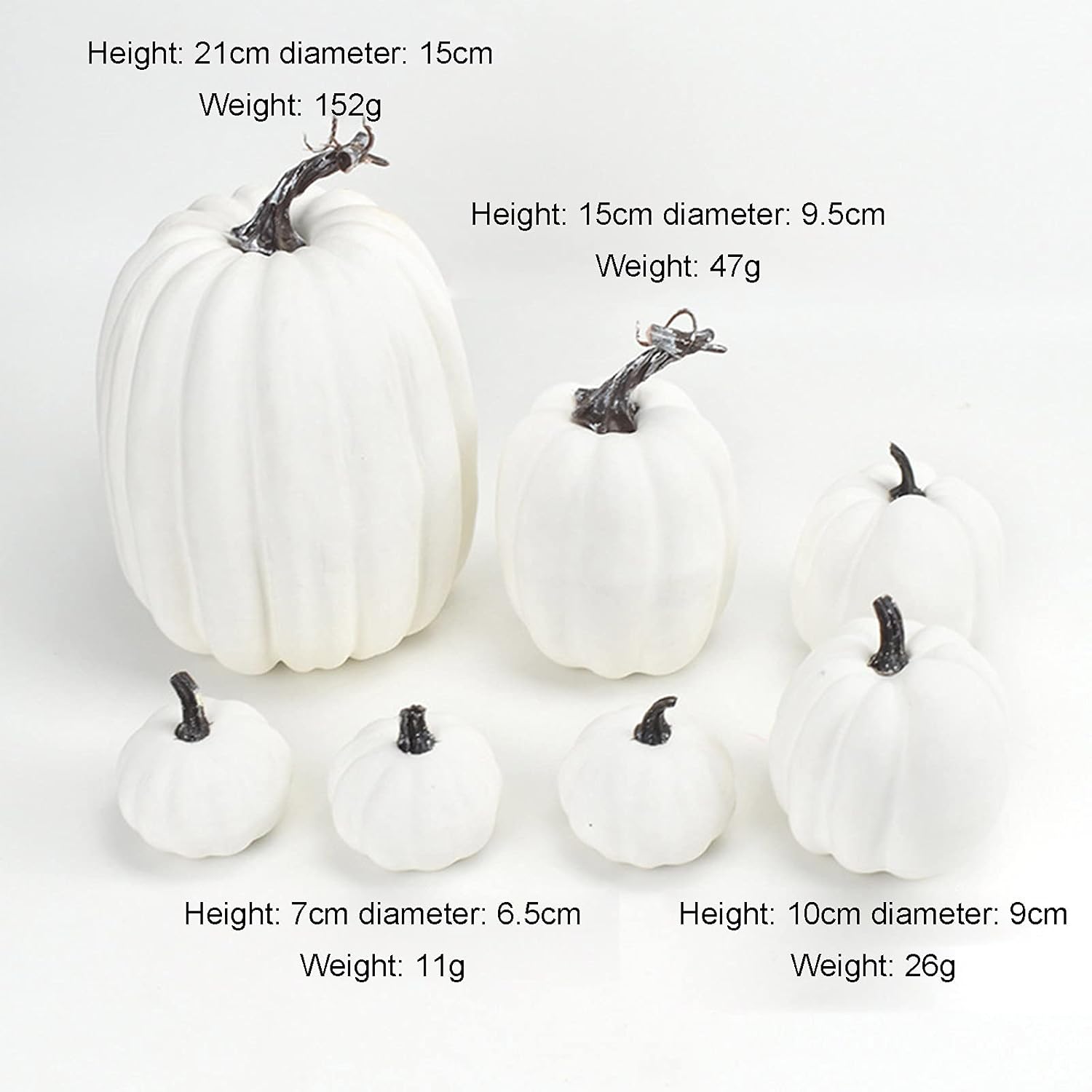 Calabazas artificiales de espuma blanca, 7 piezas, calabazas falsas para decoraciones de jardín de otoño, Acción de Gracias y Halloween - 2