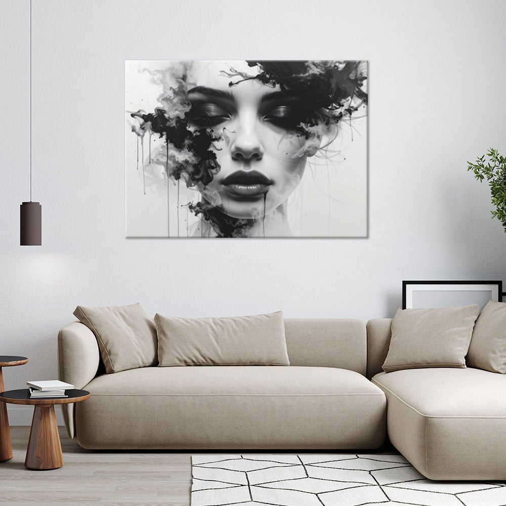 Nowoczesny obraz, Kobieta czarno-biały z efektem dymu 60x40 - 2