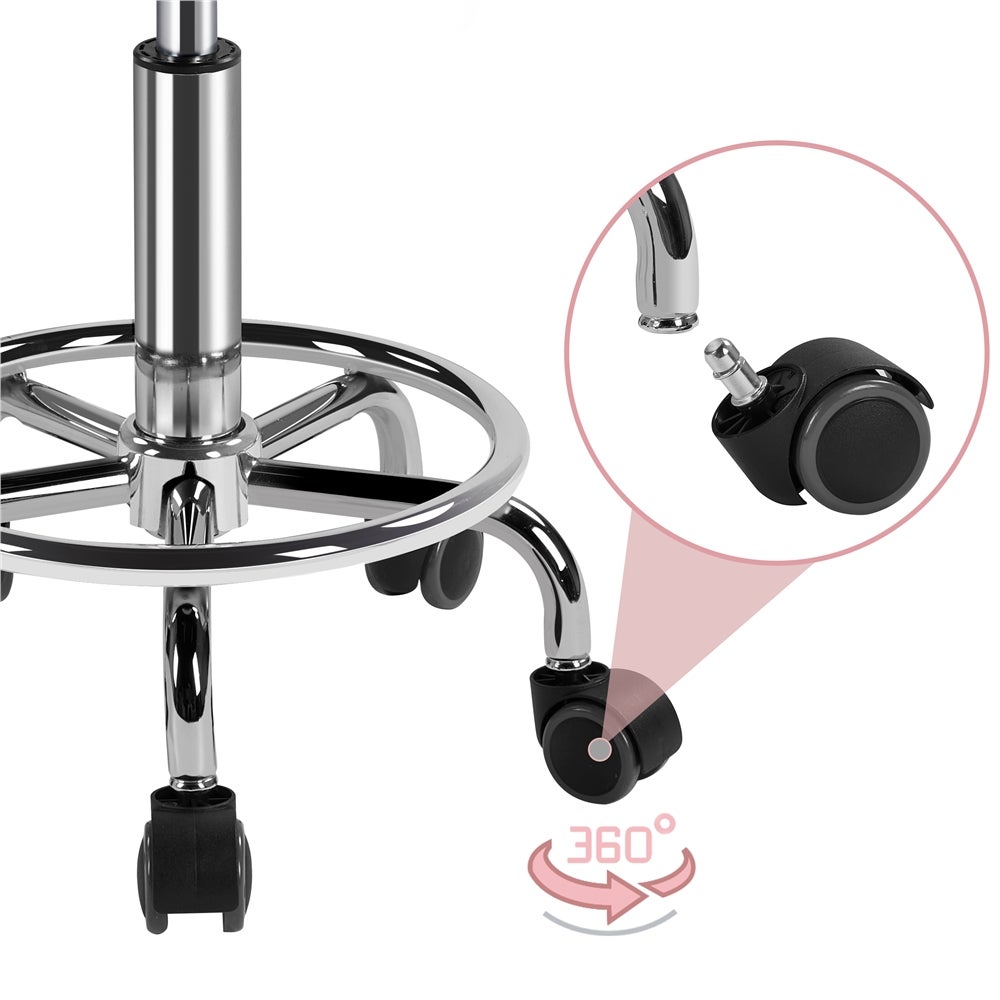 Tabouret Rond à Roulettes avec Assise Réglable en Hauteur et Revêtement en Similicuir Rose Yaheetech - 8