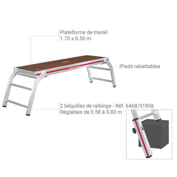Plateforme 2x3 marches - Hauteur max. de travail 2.58m - 6864 - 6