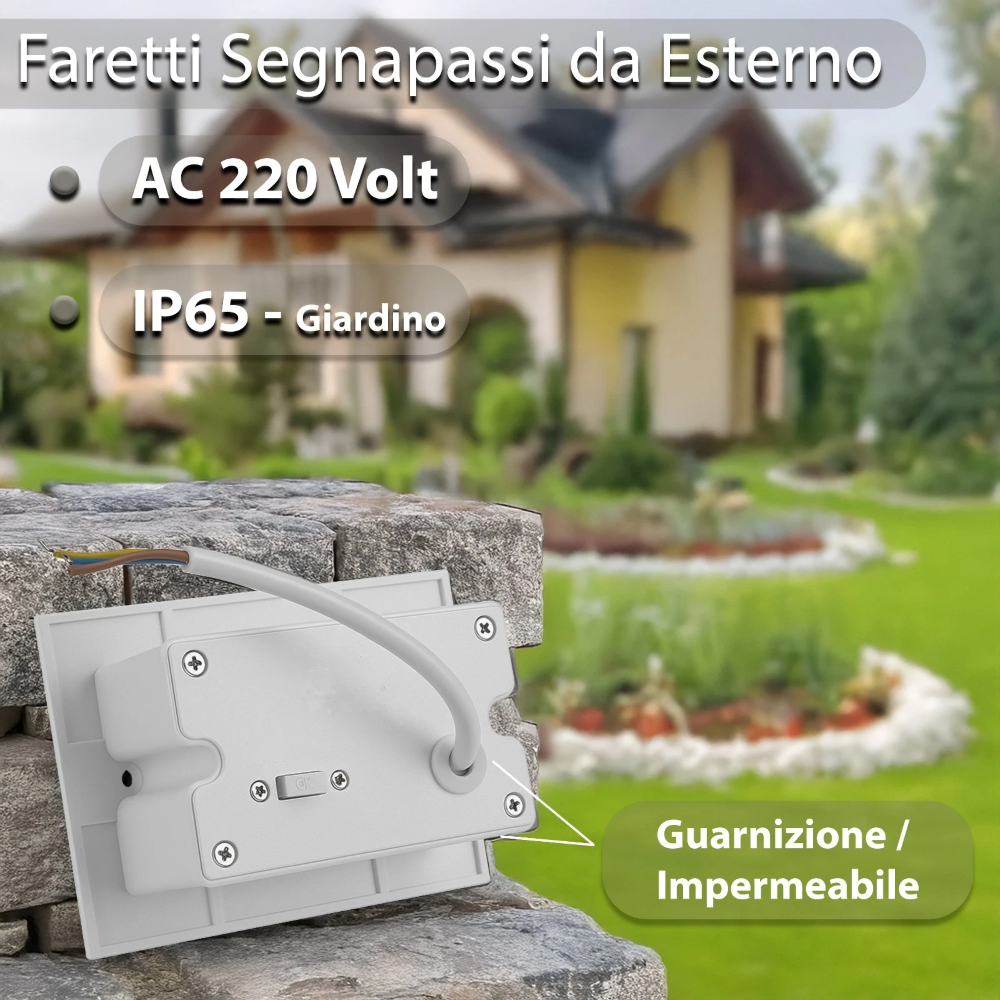 Faretto LED segnapasso da incasso 3W luce regolabile IP65 esterno compatibile con scatola 503 in alluminio opalino in mm H53 L93 P35 Bianco - 6
