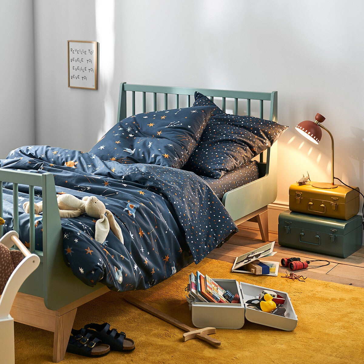 Drap-housse coton, Gaston - Imprimé bleu - 140 x 190 cm - 2