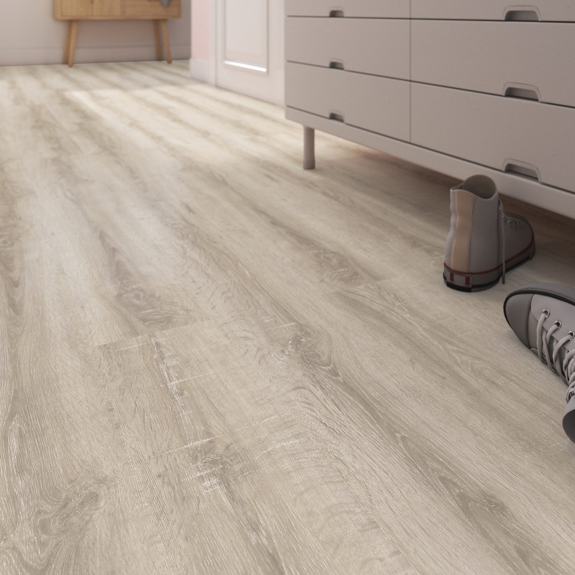 ARTENS - Amostra de tábua de PVC - 28 x 15 cm - Piso de PVC clipável TELMEN2 - INTENSO - Efeito madeira - Bege claro - Espessura 4,5 mm - Classe 33 - 5