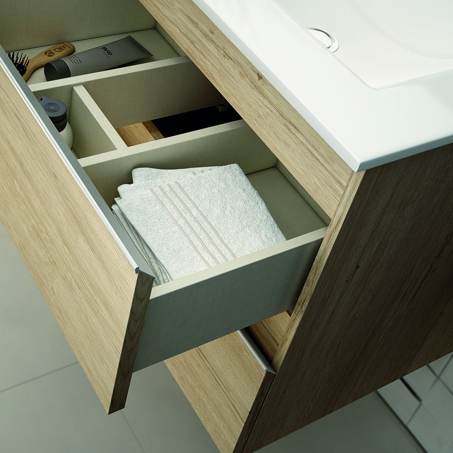 Meuble de salle de bain simple vasque - 3 tiroirs - PALMA et miroir Led STAM - ebony (bois noir) - 60cm - 4