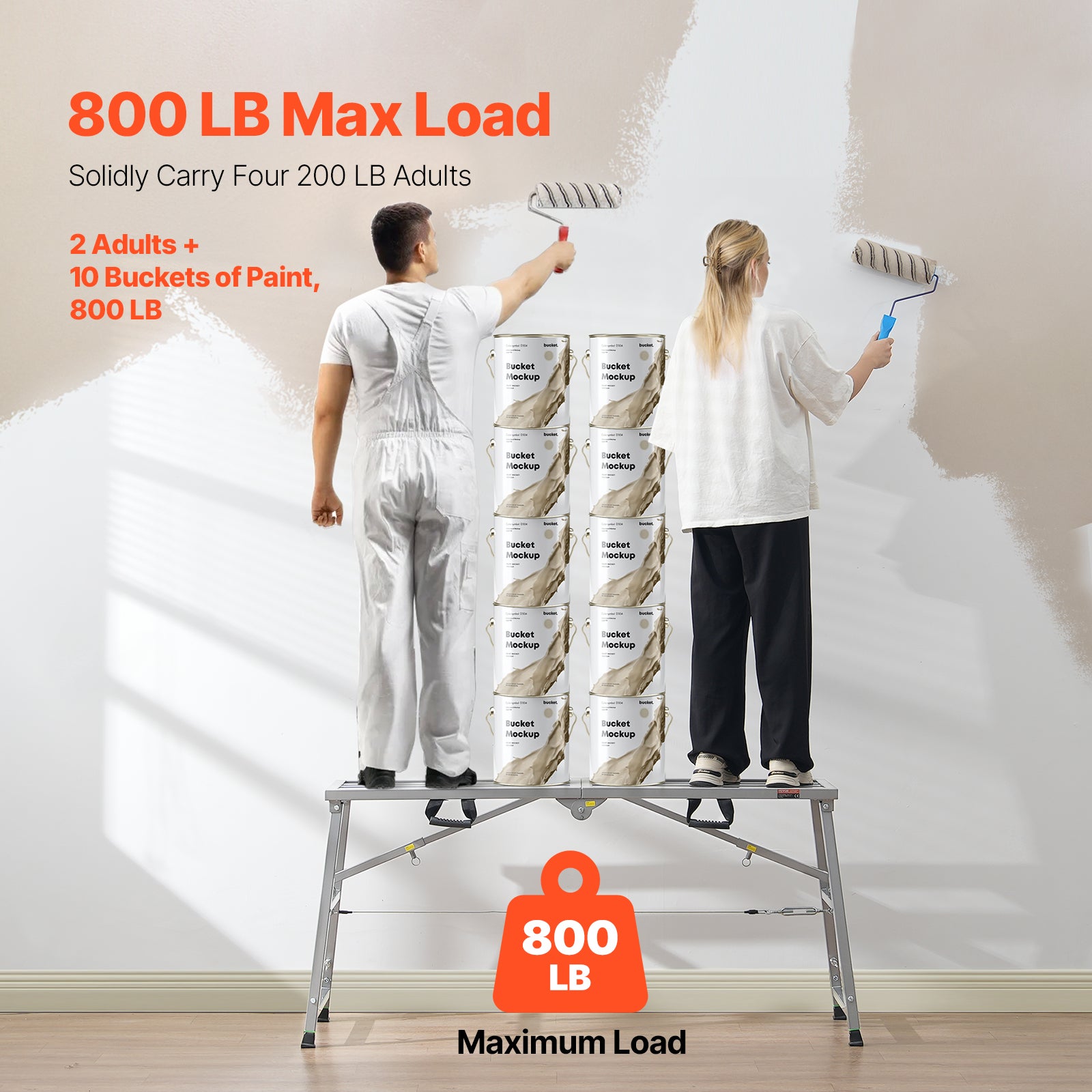Plateforme de Travail Pliable VEVOR 360kg, Échafaudage Portable en Acier Réglable 700-1150 mm, Marchepied Antidérapant pour Peinture Cloison Nettoyage - 3