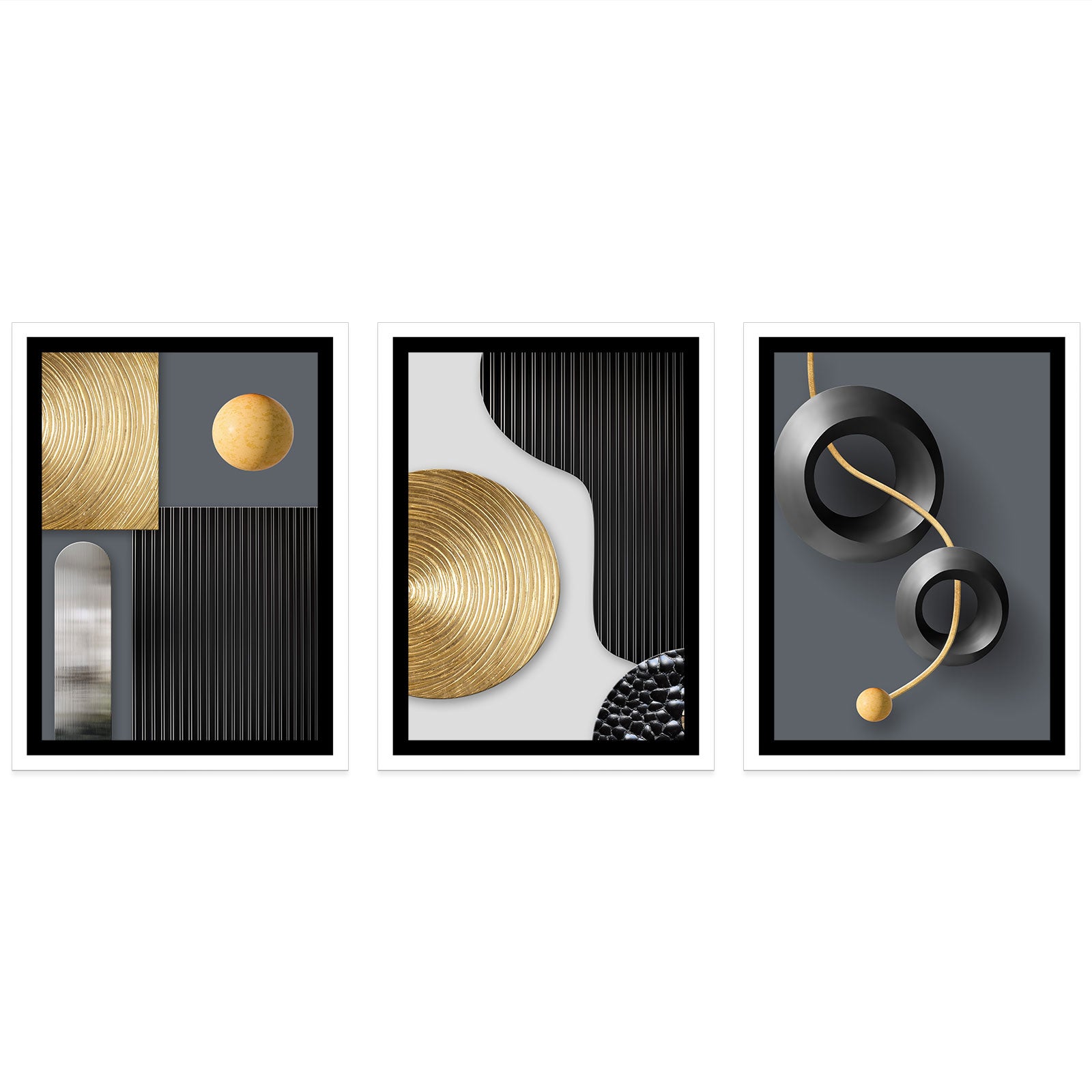 Lot de 3 Affiches / Posters Triptyque - Design 3617689990941 - Bordure Noire et Blanche - 3 Affiches - 21x29,7 cm (Cadres non fournis) - 4