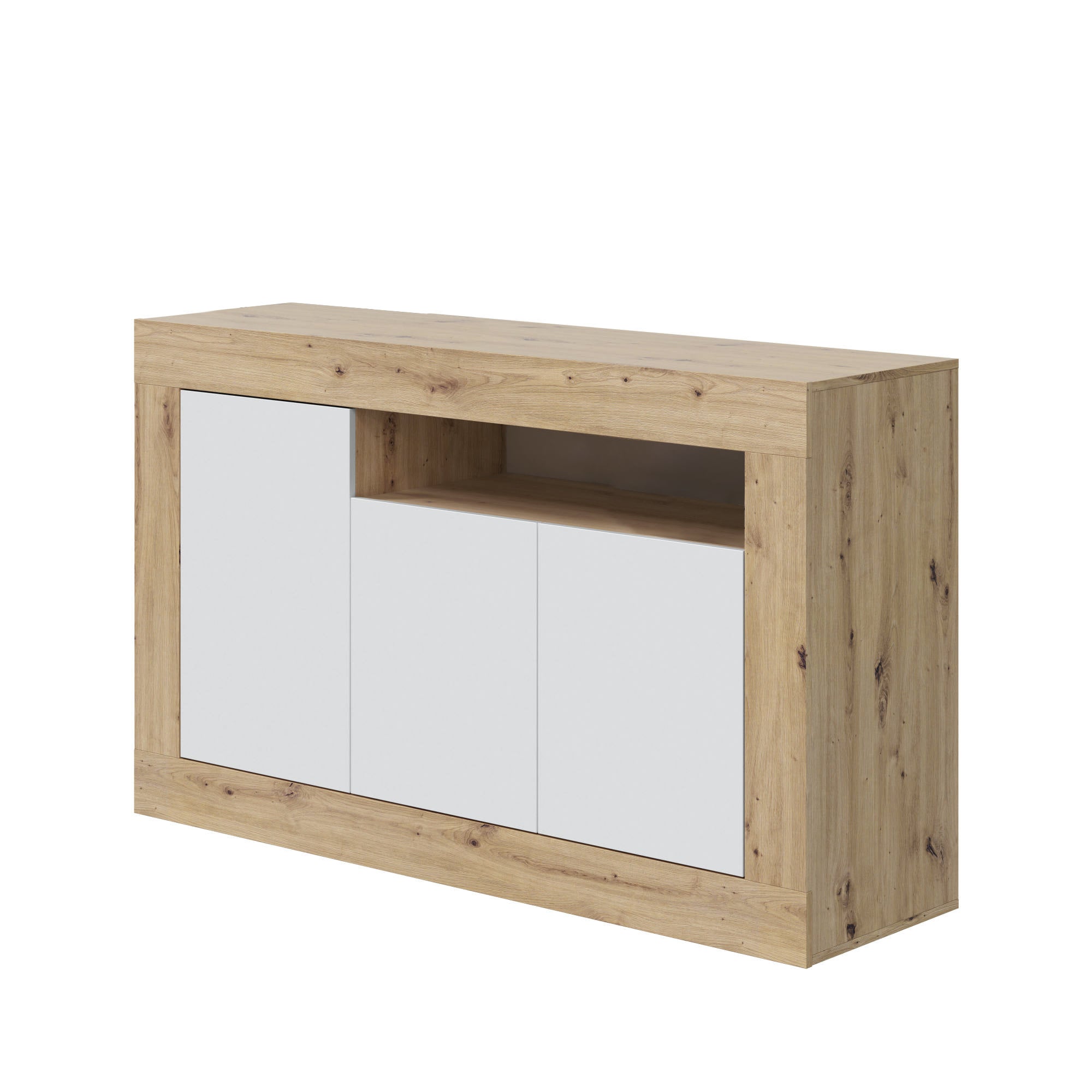 Buffet Haut Brest Blanc - Meuble Salon Rangement 116x130x35 Cm - 4 Tiroirs, 2 Portes