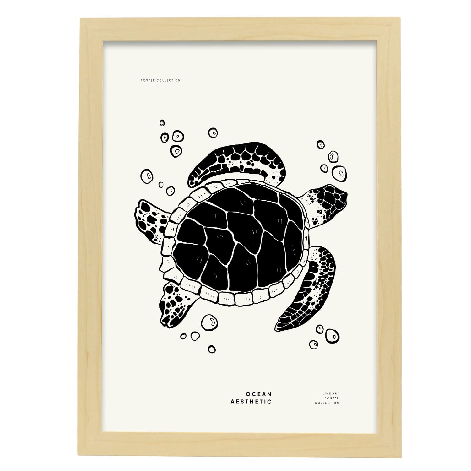 Nacnic póster pop art abstracto. tortuga marina ilustraciones artísticas modernas para la decoración de interiores. con marco madera clara - a3
