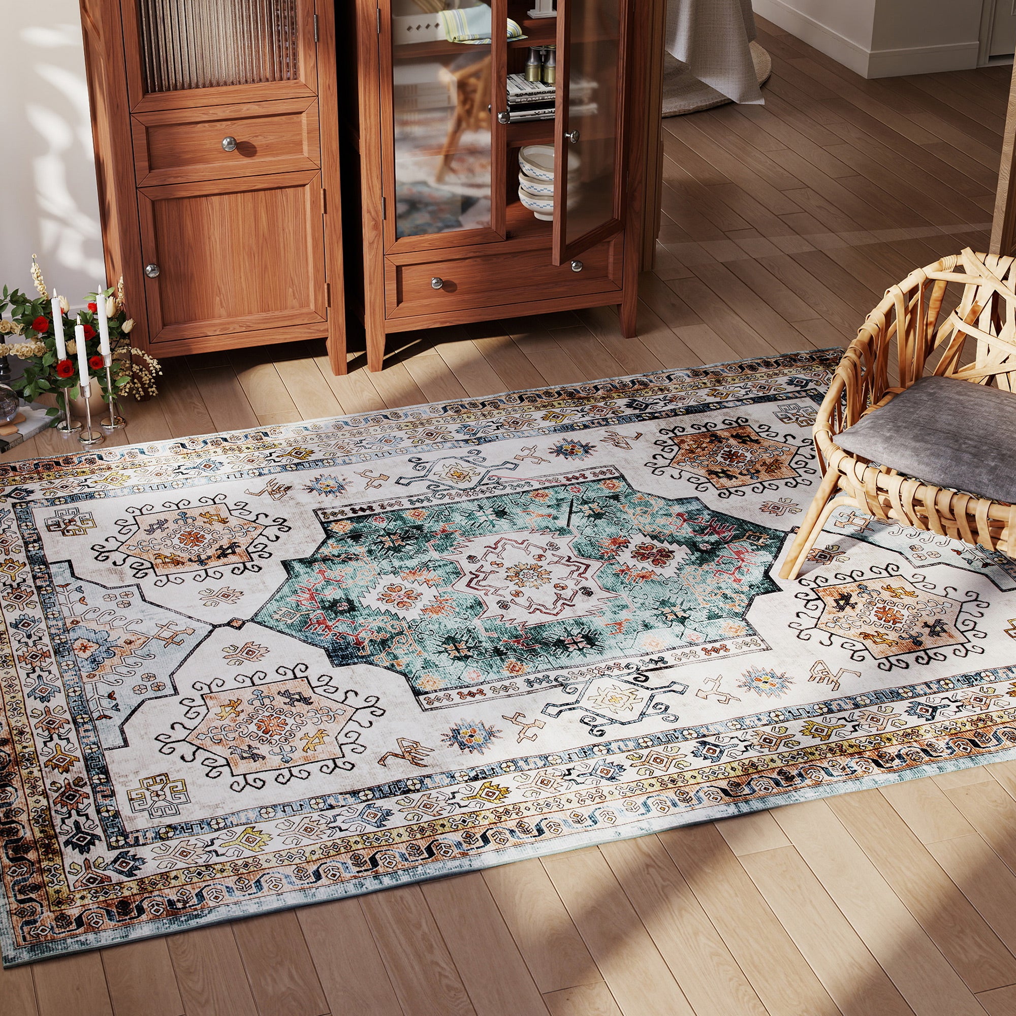 HOMCOM Tappeto Vintage Antiscivolo e Lavabile a Pelo Corto per Soggiorno e Camera, 230x160 cm, Multicolore - 2