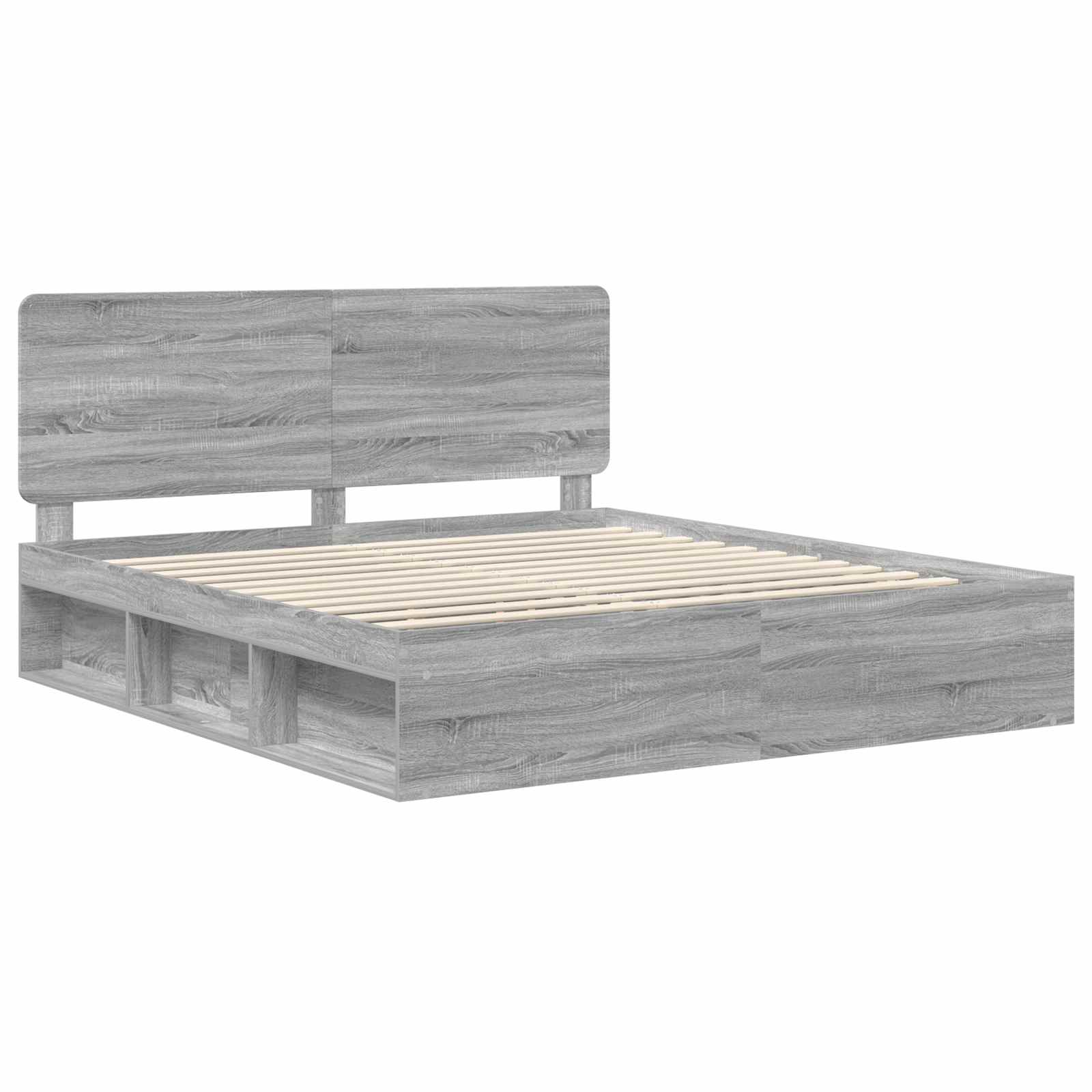 Cadre de lit gris en bois de pin massif pour la chambre, 200 × 200 cm - 4